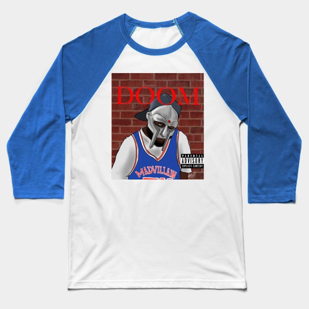 DAMN DOOM Baseball T-Shirt by TheDopestRobot